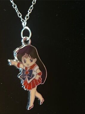 Cute Sailor Girl Enamel Pendant Necklace - Silver Tone, Red & Blue